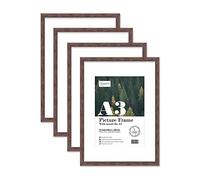 Almost Frameless A3 Walnut Picture Frame Set of 4, Display A4 Pictures with Mount or A5 Without Mount Gallery Wall, Poster, Photo, Artwork, or Print, Walnut