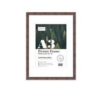 Almost Frameless A3 Walnut Picture Frame With Mount for A4 (21 x 29.7cm -8.3 x 11.7in) Poster, Photo, Artwork, or Print. Thin Edge Slim Frame Portrait and Landscape Display with Wall Hooks
