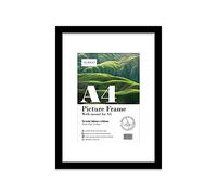 Almost Frameless A4 Black Picture Frame With White Mount for A5 (14.8 x 21cm - 5.8 x 8.3in) Print, Photo, or Poster. Portrait and Horizontal Wall Hooks/kickstand Wall Art Display