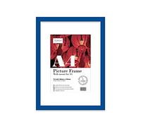 Almost Frameless A4 Blue Picture Frame With White Mount for A5 (14.8 x 21cm - 5.8 x 8.3in) Print, Photo, or Poster. Portrait and Horizontal Wall Hooks/kickstand Wall Art Display