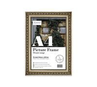 Almost Frameless A4 Champaign Ornate Picture Frame Fits A4 (21 x 29.7cm - 8.3 x 11.7in) Poster, Photo, Artwork, or Print. Antique Style Portrait and Landscape Display with Wall Hooks