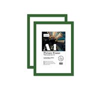 Almost Frameless A4 Green Picture Frame Set of 2, Display A5 Pictures with Mount or A5 Without Mount Gallery Wall, Poster, Photo, Artwork, or Print, Green