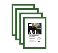 Almost Frameless A4 Green Picture Frame Set of 4, Display A5 Pictures with Mount or A5 Without Mount Gallery Wall, Poster, Photo, Artwork, or Print, Green