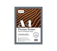 Almost Frameless A4 Grey Picture Frame, Fits A4 (21 x 29.7cm - 8.3 x 11.7in) Poster, Photo, or Print. Portrait and Horizontal Wall Hooks/Kickstand Wall Art Display