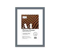 Almost Frameless A4 Grey Picture Frame With White Mount for A5 (14.8 x 21cm - 5.8 x 8.3in) Print, Photo, or Poster. Portrait and Horizontal Wall Hooks/kickstand Wall Art Display