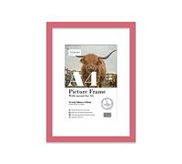 Almost Frameless A4 Pink Picture Frame With White Mount for A5 (14.8 x 21cm - 5.8 x 8.3in) Print, Photo, or Poster. Portrait and Horizontal Wall Hooks/kickstand Wall Art Display