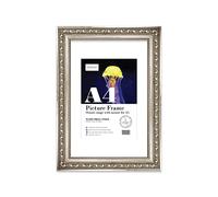 Almost Frameless A4 Silver Ornate Picture Frame With White Mount for A5 (14.8 x 21cm - 5.8 x 8.3in) Poster, Photo, Artwork, or Print. Elegant Style Portrait and Landscape Display with Wall Hooks