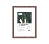 Almost Frameless A4 Walnut Picture Frame With Mount for A5 (14.8 x 21cm - 5.8 x 8.3in) Poster, Photo, Artwork, or Print. Thin Edge Slim Frame Portrait and Landscape Display with Wall Hooks