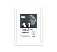 Almost Frameless A4 White Picture Frame With White Mount for A5 (14.8 x 21cm - 5.8 x 8.3in) Print, Photo, or Poster. Portrait and Horizontal Wall Hooks/kickstand Wall Art Display