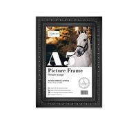 Almost Frameless A5 Black Ornate Picture Frame Fits A5 (14.8 x 21cm - 5.8 x 8.3in) Poster, Photo, Artwork, or Print. Antique Style Portrait and Landscape Display with Wall Hooks