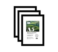 Almost Frameless A5 Black Picture Frame Set of 3, Display A6 Pictures with Mount or A5 Without Mount Gallery Wall, Poster, Photo, Artwork, or Print, Black