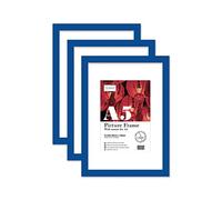 Almost Frameless A5 Blue Picture Frame Set of 3, Display A6 Pictures with Mount or A5 Without Mount Gallery Wall, Poster, Photo, Artwork, or Print, Blue