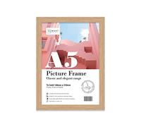 Almost Frameless A5 Oak Picture Frame Fits A5 (14.8 x 21cm - 5.8 x 8.3in) Poster, Photo, Artwork, or Print. Thin Edge Slim Frame Portrait and Landscape Display with Wall Hooks