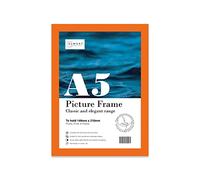 Almost Frameless A5 Orange Picture Frame Fits A5 (14.8 x 21cm - 5.8 x 8.3in) Poster, Photo, Artwork, or Print. Thin Edge Slim Frame Portrait and Landscape Display with Wall Hooks