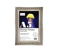 Almost Frameless A5 Silver Ornate Picture Frame Fits A5 (14.8 x 21cm - 5.8 x 8.3in) Poster, Photo, Artwork, or Print. Shabby Chic Style Portrait and Landscape Display with Wall Hooks