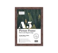 Almost Frameless A5 Walnut Picture Frame Fits A5 (14.8 x 21cm - 5.8 x 8.3in) Poster, Photo, Artwork, or Print. Thin Edge Slim Frame Portrait and Landscape Display with Wall Hooks