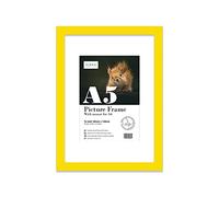Almost Frameless A5 Yellow Picture Frame With White Mount for A6 (10.5 x 14.8cm - 4.1 x 5.8in) Print, Photo, or Poster. Portrait and Horizontal Wall Hooks/kickstand Wall Art Display