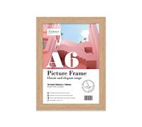 Almost Frameless A6 Oak Picture Frame 4.1"x5.8"(10.5x14.8cm) Poster, Photo, Artwork, or Print. Thin Edge Slim Frame Portrait and Landscape Display with Wall Hooks
