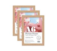 Almost Frameless A6 Oak Picture Frame Set of 3, Display A6 Picture Gallery Wall, Poster, Photo, Artwork, or Print, Yellow