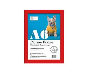 Almost Frameless A6 Red Picture Frame 4.1"x5.8"(10.5x14.8cm) Poster, Photo, Artwork, or Print. Thin Edge Slim Frame Portrait and Landscape Display with Wall Hooks