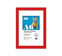 Almost Frameless A6 Red Picture Frame With Mount for A7 Print, Poster or Photo Poster, Photo, Artwork, or Print. Thin Edge Slim Frame Portrait and Landscape Display with Wall Hooks