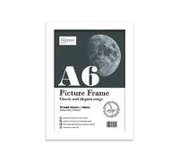 Almost Frameless A6 White Picture Frame 4.1"x5.8"(10.5x14.8cm) Poster, Photo, Artwork, or Print. Thin Edge Slim Frame Portrait and Landscape Display with Wall Hooks