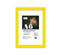 Almost Frameless A6 Yellow Picture Frame With Mount for A7 Print, Poster or Photo Poster, Photo, Artwork, or Print. Thin Edge Slim Frame Portrait and Landscape Display with Wall Hooks