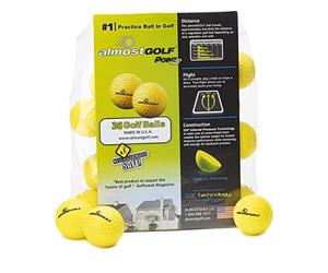 Almost Practice Golf Balls for Golf Training. Made by Golf. Feel Solid Contact for Great Feedback. Limited Flight for Backyard use. Safe for Indoors. A Golfer Must Have (36 Pack Yellow with 5 Tees)