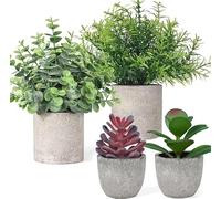 AlMuflihoon Fake Plants Set of 4 Artificial Plants Indoor Mini Pot Faux Plant Foliage Eucalyptus Rosemary Succulent for Coffee Table Home Room Decor Bedroom Office Kitchen Garden Shelf Desk & Outdoor