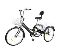 Alnemy 24'' Adult Tricycle, Adult Trike 3 Wheel Cargo Bike for Men Women Seniors, Adjustable Three Wheel Bike Cruiser Bicycle for Shopping Cycling Pedalling (177 * 68 * 114cm)