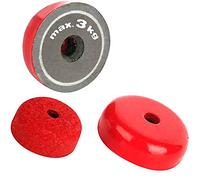 AlNiCo Shallow Pot Holding Magnet Ø 19,1mm - Ø 38,1mm red painted, 180°C - Force: 80 N (approx. 8 kg) - Power Industrial AlNiCo Magnets, Sizes:Ø 19.1mm | 3kg force