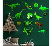 Alnicov 17 Pcs Glowing in Dark Dinosaur Wall Stickers,DIY Removable Luminous Wall Decor for Home Office Living Room Wall Bathroom