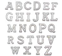 Alnicov 26 pcs Rhinestone Letter Patch A-Z Alphabet Applique 3D Sew on Alphabet Embroidered Badge Decorate Repair Patches for Hats Shirts Shoes Jeans Bags(White)