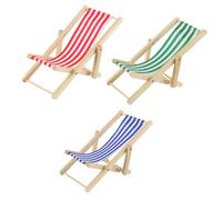 Alnicov 3 Pcs Miniature Dollhouse Beach Chair, Mini Folding Wooden Beach Dolls House Mini Deck Chair Dollhouse Furniture Accessories for Indoor Outdoor
