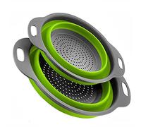 Alnicov Collapsible Colander,2 Collapsible Colanders Set,Silicone Vegetable/Fruit Flexible strainer,Folding Strainer for Kitchen(Green)