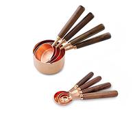 Alnicov Set of 8 Piece Measuring Cups and Spoons,Stainless Steel Rose Golden Measuring Spoons with Walnut Handle for Kitchen Dry and Liquid Ingredients