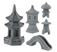 Alnicov Set Of Five Japanese Pagoda Lantern Bridge Sculptures Antique Stone Garden Decor for Zen Landscape Miniature Bonsai Courtyard Decor Vintage Indoor and Outdoor Cultural Art Sculptures