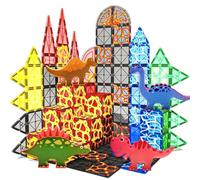 ALNIYATX Magnetic Tiles Toys Lava Dinosaur World Set, Dino Magnetic Blocks Building Block, STEM Educational Toy for Kids 3-5 5-7,Birthday Gift for Girls Boys Age 4-6 6-8, Family, Kindergarten