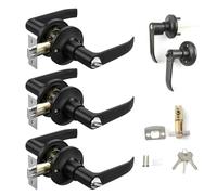 ALNKDH 3Pcs Door Handles Set - Bedroom Door Handle with Lock,Aluminium Alloy Door Handle,Contemporary Design for Internal Wooden Doors150×120mm(Black-3Pcs, 30-50mm)