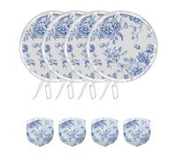ALNKDH 4 Pcs Hand Fan Folding,Chinese Japanese Style Foldable Fan,Round Folding Fan,Summer Handheld Folding Fans Beautiful Patterns For Wedding Party Home Decor Personal Decoration (4Pcs Blue Flower)