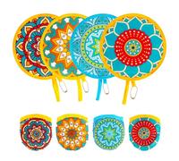 ALNKDH 4 Pcs Mandala Pattern Hand Fan,Chinese Japanese Style Foldable Fan,Multi-Role Round Handheld Fans, Beautiful Patterns For Wedding Party Home Decor Personal Decoration (4Pcs Mandala)