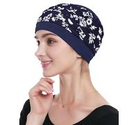 Alnorm Chemotherapy Hats Head Coverings for Chemo Patients Navy White Floret
