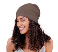 Alnorm Womens Satin Lined Winter Beanie Hats Brown
