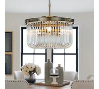 ALOADECOR Mid-Century Modern Round Glass Chandelier in Antique Gold 45 cm W45 cm Elegant Drum Pendant Light for Dining Room Light