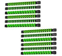 ALOANES 12 PC ABS Socket Organizer,1/2 inch, 3/8 inch, and 1/4 inch Drive Socket Rail Holders, Heavy Duty Socket Racks, Black Rails with Green Clips