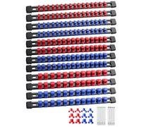 ALOANES 12PC Socket Organizer, Socket Rails Fit 1/2", 1/4" and 3/8" Drive | Heavy Duty ABS Socket Holders Hold 172 Sockets for Toolbox Drawer Bags(Red&Blue)