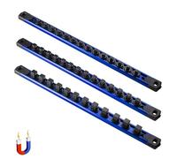 ALOANES 3-Piece Magnetic Socket Organizer, Heavy Duty Aluminum Socket Rails Organizer, 360° Swivel Clips Socket Holder Kit for Tool Box, 1/2, 3/8, 1/4-Inch Socket Holder x 40 Clips (Blue)