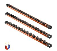 ALOANES 3-Piece Magnetic Socket Organizer, Heavy Duty Aluminum Socket Rails Organizer, 360° Swivel Clips Socket Holder Kit for Tool Box, 1/2, 3/8, 1/4-Inch Socket Holder x 40 Clips (Orange)