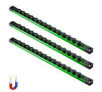 ALOANES 3-Piece Magnetic Socket Organizer, Heavy Duty Aluminum Socket Rails Organizer, 360° Swivel Clips Socket Holder Kit for Tool Box, 3/8-Inch Socket Holder x 42 Clips (Green)