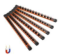 ALOANES 6-Piece Magnetic Socket Organizer, Heavy Duty Aluminum Socket Rails Organizer, 360° Swivel Clips Socket Holder Kit for Tool Box, 1/2, 3/8, 1/4-Inch Socket Holder x 80 Clips (Orange)